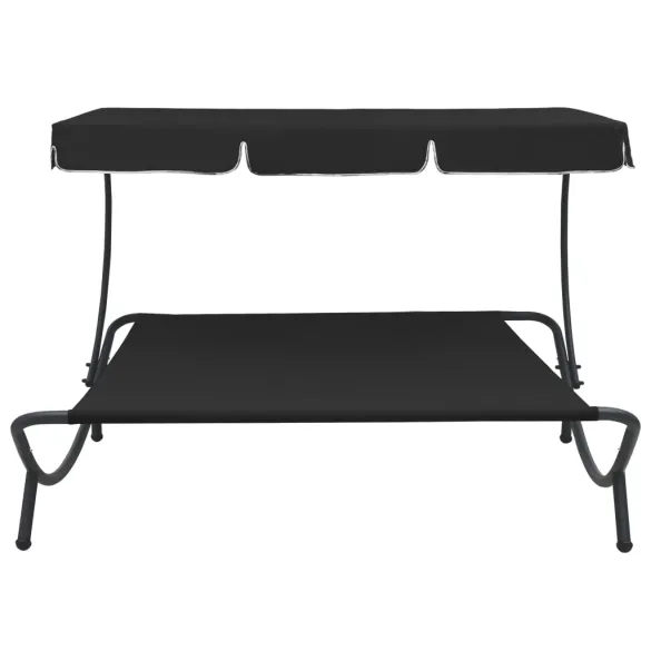 Pat Șezlong Exterior cu Baldachin Negru - Relaxare Duală Pat Șezlong Exterior cu Baldachin Negru - Relaxare Duală