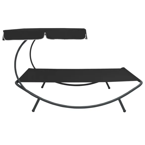 Pat Șezlong Exterior cu Baldachin Negru - Relaxare Duală Pat Șezlong Exterior cu Baldachin Negru - Relaxare Duală
