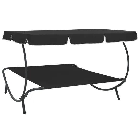 Pat Șezlong Exterior cu Baldachin Negru - Relaxare Duală Pat Șezlong Exterior cu Baldachin Negru - Relaxare Duală