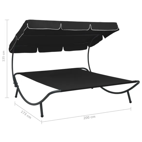 Pat Șezlong Exterior cu Baldachin Negru - Relaxare Duală Pat Șezlong Exterior cu Baldachin Negru - Relaxare Duală