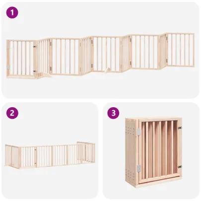 Poartă Pliabilă Câini - 9 Panouri Lemn - 450 cm - Fără Instalare