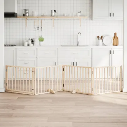 Poartă Pliabilă Câini cu Ușă - Lemn Plop - 320 cm