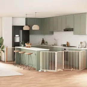 Poartă Pliabilă pentru Câini - 6 Panouri - Lemn Natural