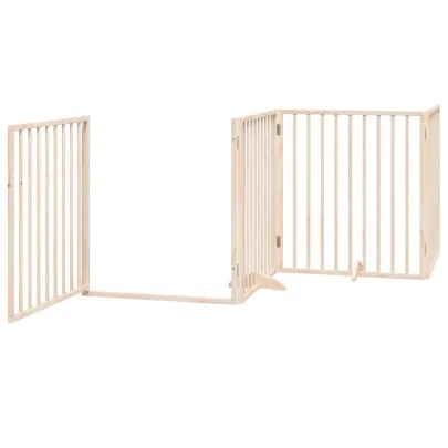 Poartă Câini Pliabilă Lemn - 8 Panouri cu Ușă - 640 cm