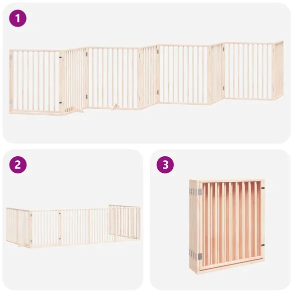 Poartă Câini Pliabilă Lemn - 8 Panouri cu Ușă - 640 cm