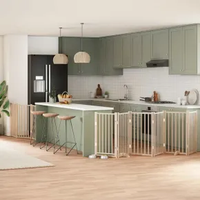 Poartă Pliabilă Câini - 9 Panouri Lemn - 450 cm - Livrare Gratuită