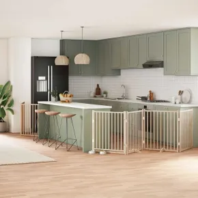 Poartă Câini Pliabilă Lemn - 8 Panouri cu Ușă - 640 cm