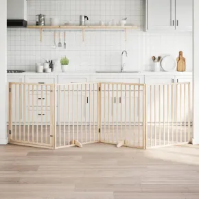 Poartă Pliabilă pentru Câini - 4 Panouri - Lemn de Plop