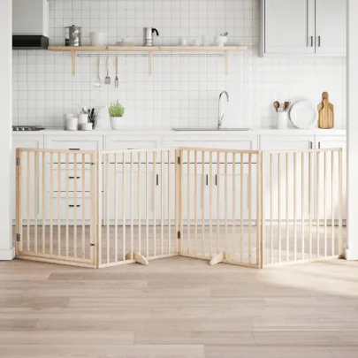 Poartă Pliabilă pentru Câini - 4 Panouri - Lemn de Plop