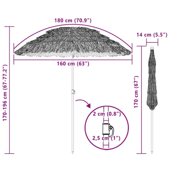 Parasol de Plajă Maro Ø 160 cm Oțel Rezistent la UV