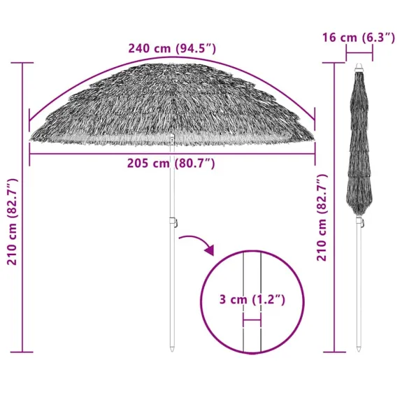 Parasol de Plajă Maro Ø 206 cm Oțel Rezistent