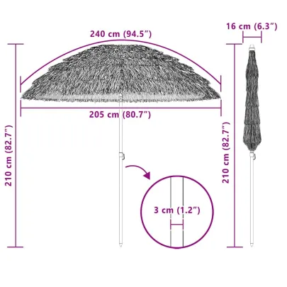 Parasol de Plajă Maro Ø 206 cm Oțel Rezistent