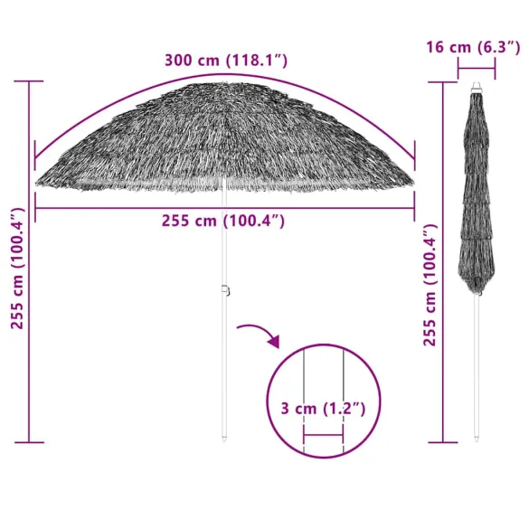 Parasol de Plajă Maro Ø265cm Oțel Rezistent la UV
