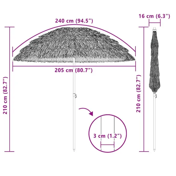 Parasol de Plajă Maro Oțel 206 cm | Livrare Gratuită
