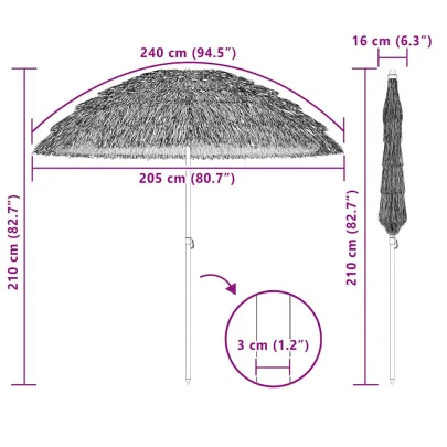 Parasol de Plajă Maro Oțel 206 cm | Livrare Gratuită