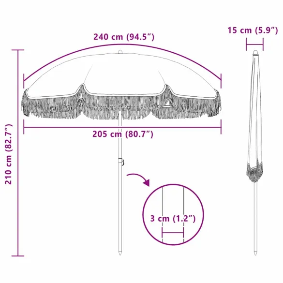 Umbrelă de Soare Gri-Alb, Ø205 cm, Oțel | Livrare Gratuită