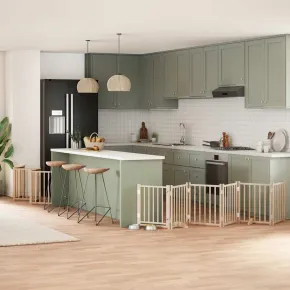 Poartă Câini Pliabilă Lemn - 12 Panouri cu Ușă - 600 cm