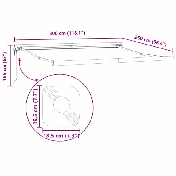 Copertină Retractabilă Albă Metal 3x2.5m cu Telecomandă