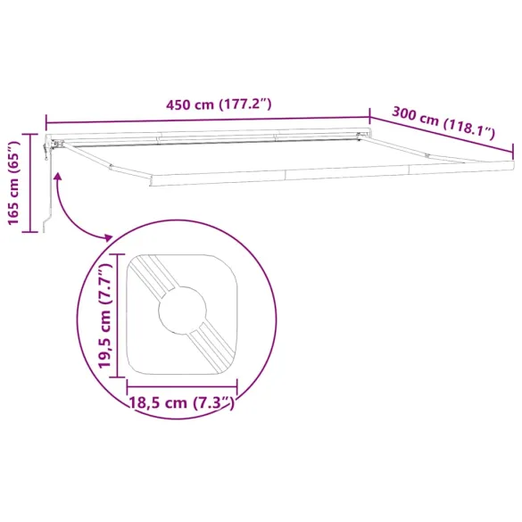 Copertină Retractabilă Antracit Metal 4,5x3m cu Telecomandă