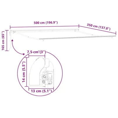 Copertină Manuală Albă 5x3.5m Metal | Livrare Gratuită
