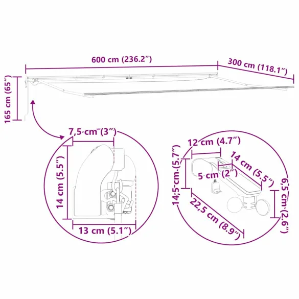 Copertină Manuală Albă 6x3m Metal | Livrare Gratuită