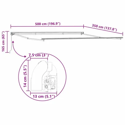 Copertină Manuală Antracit 5x3.5m Metal | Livrare Gratuită