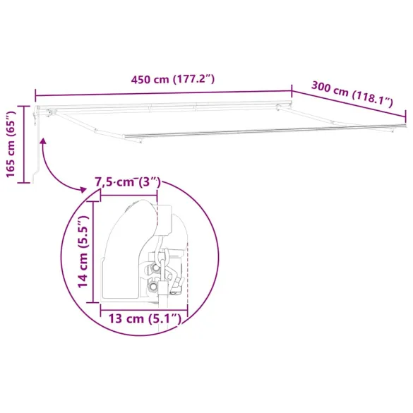 Copertină Manuală Antracit 4,5x3 m Metal | Livrare Gratuită