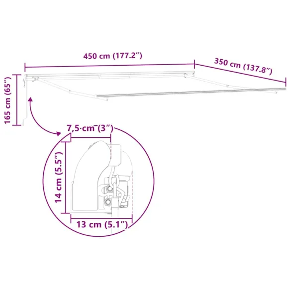 Copertină Manuală Antracit 4,5x3,5m Metal | Livrare Gratuită