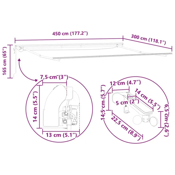 Copertină Manuală Antracit 4,5x3 m Metal | Livrare Gratuită