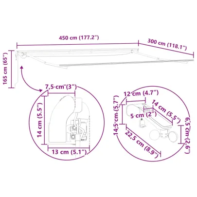 Copertină Manuală Antracit 4,5x3 m Metal | Livrare Gratuită