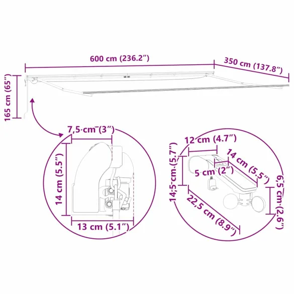 Copertină Manuală Antracit 6x3,5m Metal | Livrare Gratuită