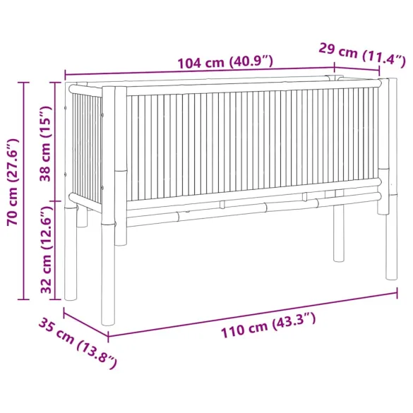 Strat Grădină Înălțat Bambus 110x35x70 cm - Livrare Gratuită