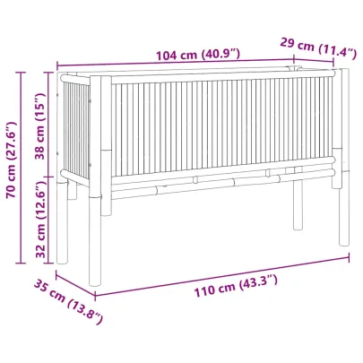 Strat Grădină Înălțat Bambus 110x35x70 cm - Livrare Gratuită
