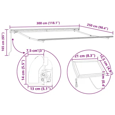 Copertină Manuală Antracit 3x2.5m Metal | Livrare Gratuită