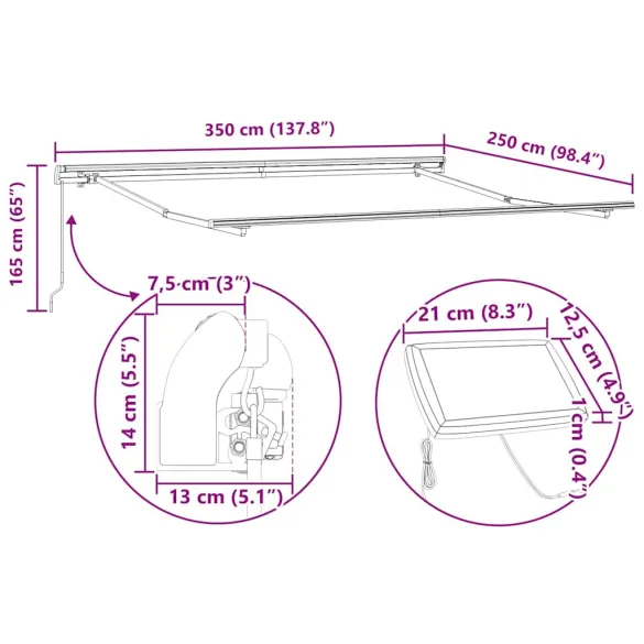 Copertină Manuală Antracit 3,5x2,5m Metal | Livrare Gratuită