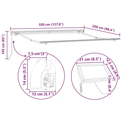 Copertină Manuală Antracit 3,5x2,5m Metal | Livrare Gratuită