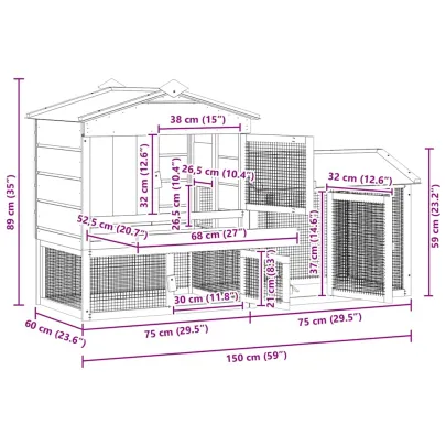 Căsuță pentru Pui Maro 150x60x89 cm - Lemn Masiv