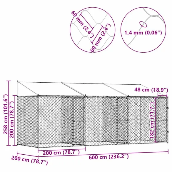 Cușcă Câini Exterior 6x2m Oțel Galvanizat | Livrare Gratuită