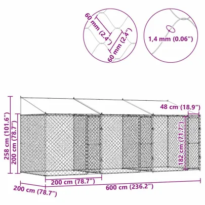 Cușcă Câini Exterior 6x2m Oțel Galvanizat | Livrare Gratuită
