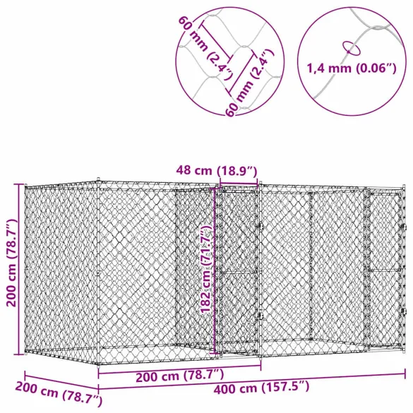 Cușcă Câini Exterior 400x200x200cm Oțel Galvanizat | Livrare Gratuită
