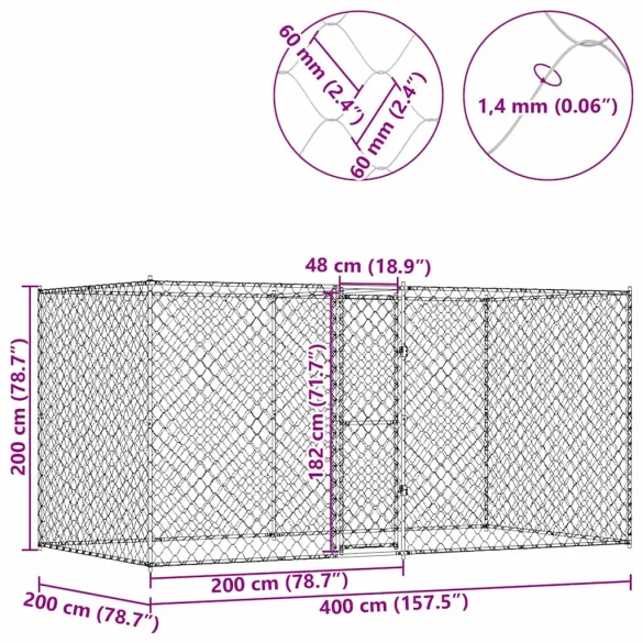 Cușcă Câini Exterior Oțel Galvanizat 400x200x256 cm