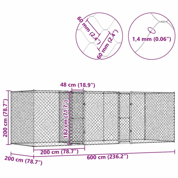 Cușcă Câini Exterior 6x2m Oțel Galvanizat - Livrare Gratuită