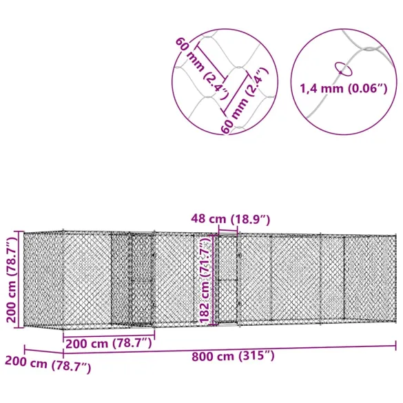 Cușcă Câini Mare Oțel Galvanizat 800x200x200 cm