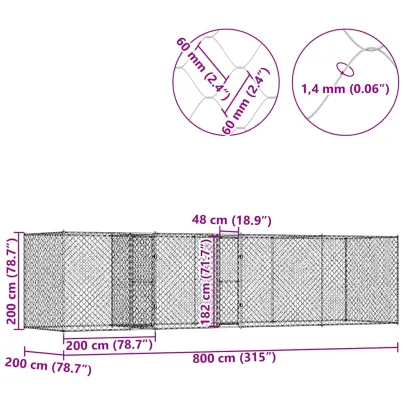 Cușcă Câini Mare Oțel Galvanizat 800x200x200 cm