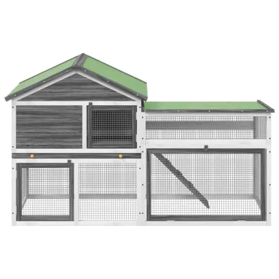 Cușcă Iepuri Lemn Masiv de Pin cu 2 Niveluri | Livrare Gratuită