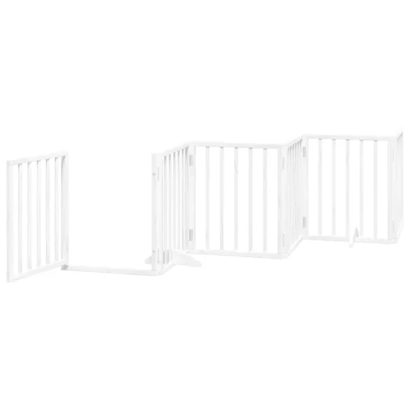 Poartă Câini Pliabilă Lemn Plop - 9 Panouri Alb - 450 cm