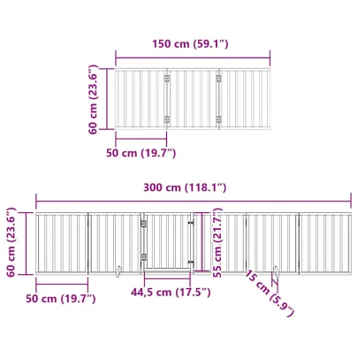 Poartă Câini Pliabilă Lemn Plop - 9 Panouri Alb - 450 cm