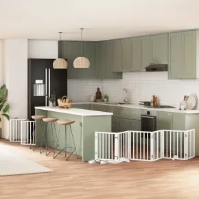 Poartă Câini Pliabilă Lemn Plop - Alb, 600 cm | Livrare Gratuită