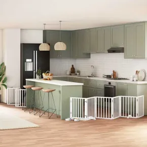 Poartă Câini Pliabilă Lemn Plop - 750 cm, Alb | Comandă Acum