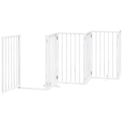 Poartă Câini Pliabilă Lemn Plop - 9 Panouri Alb - 450 cm